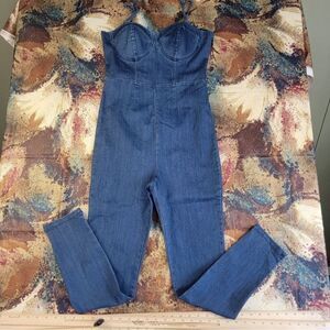 Haute Monde Women's  Jumpsuit Sleeveless Stretch Denim Back Zip Size Medium
